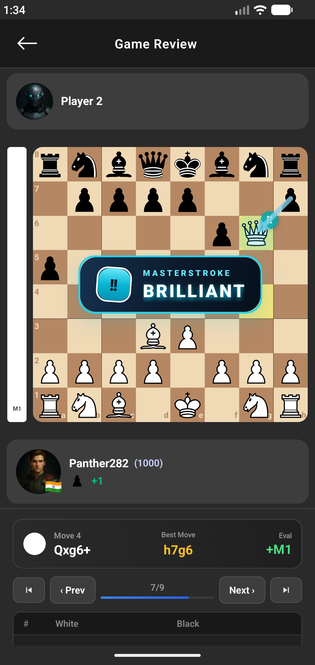 Chess Battles Analysis Screen